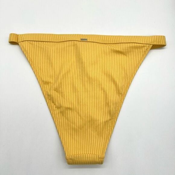 PINK Victoria’s Secret Bikini Bottom Yellow Ribbed Texture Size Medium NWT - Picture 4 of 13